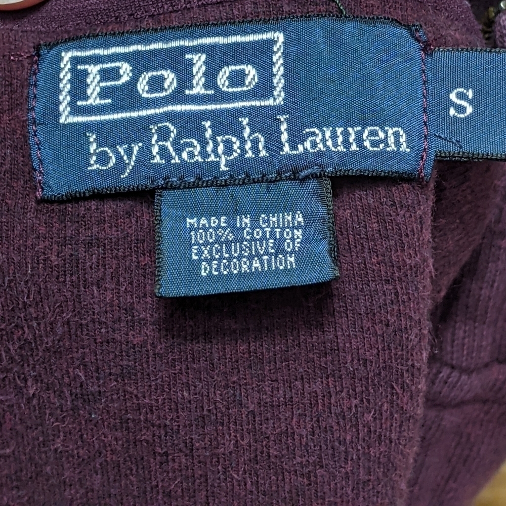 POLO BY RALPH LAUREN Quarter Zip Cotton Knit Pullover Burgundy Size Small - Picture 2 of 9